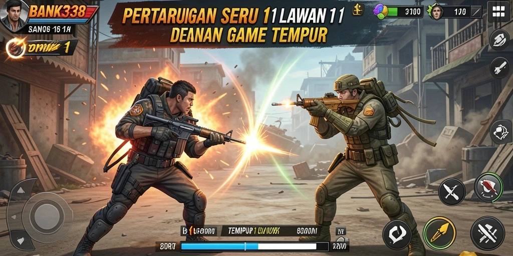 Tampilan antarmuka pertempuran satu lawan satu yang seru.