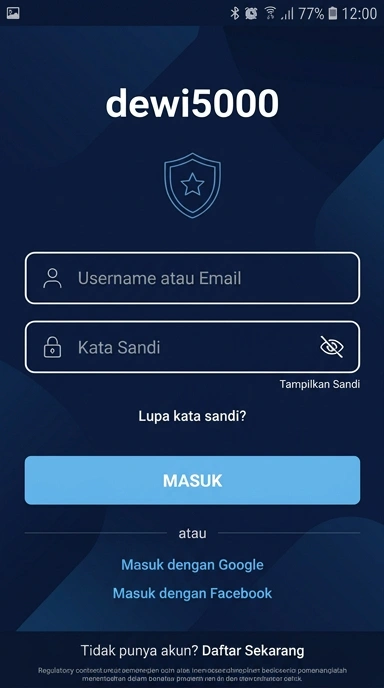 Tampilan halaman login dewi5000